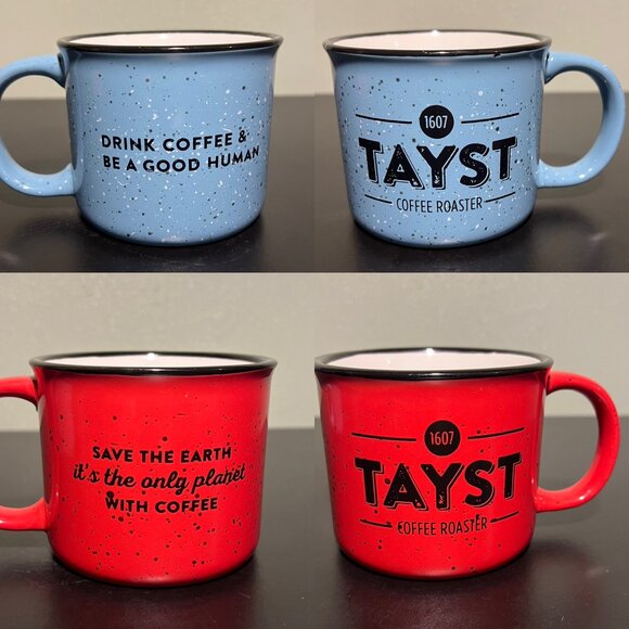 Set of 2 TAYST Camping Mugs SAVE THE EARTH It’s the only planet with coffee - Picture 1 of 13